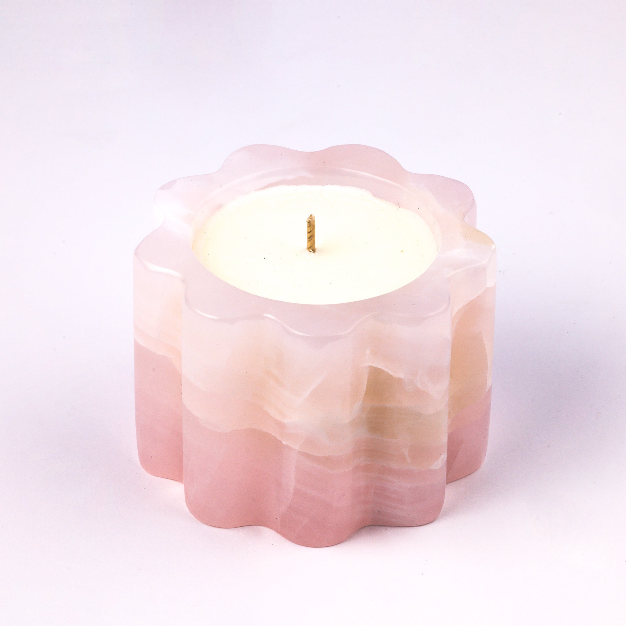 Pink Onyx Scalloped Petal Rim Candle