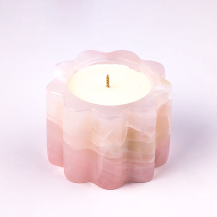 Pink Onyx Scalloped Petal Rim Candle