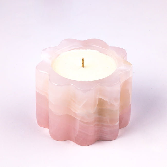 Pink Onyx Scalloped Petal Rim Candle