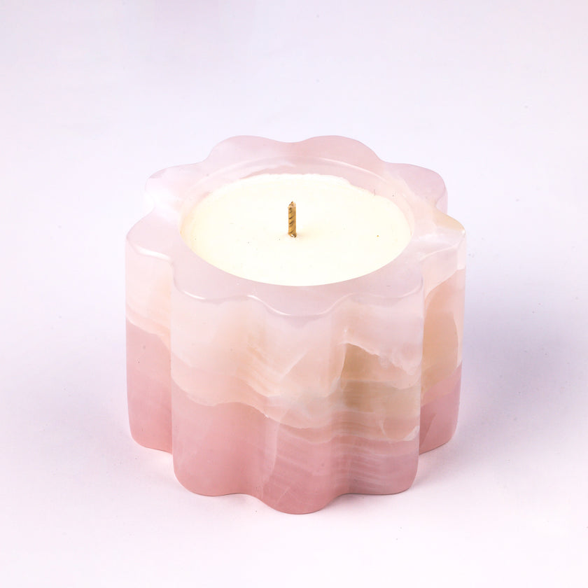 Pink Onyx Scalloped Petal Rim Candle