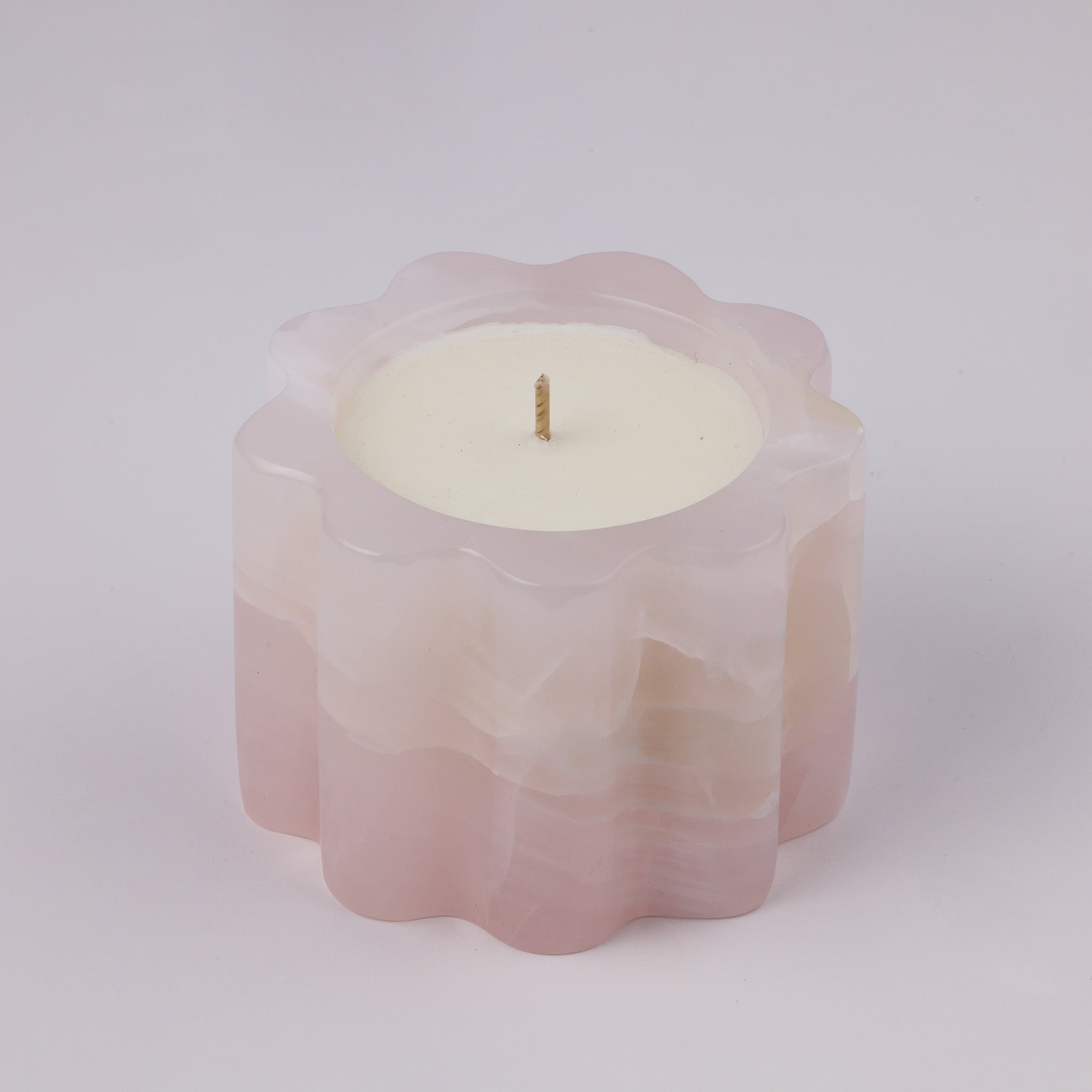 Pink Onyx Scalloped Petal Rim Candle