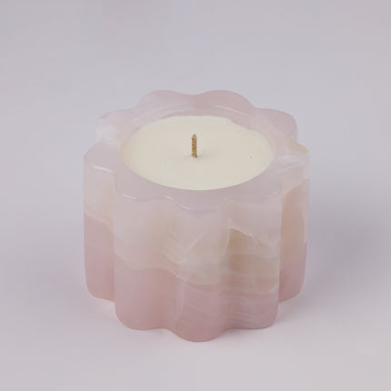 Pink Onyx Scalloped Petal Rim Candle