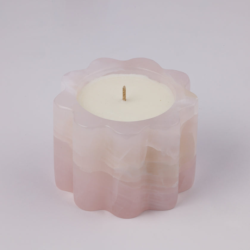 Pink Onyx Scalloped Petal Rim Candle